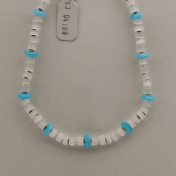 Vintage Czech necklace satin atlas blue opaline rondelle glass beads 
