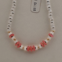 Vintage Czech necklace satin atlas pink opaline rondelle glass beads 