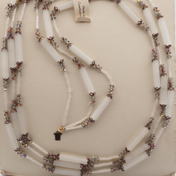 Vintage Czech 3 strand necklace satin atlas bugle AB rondelle glass beads 