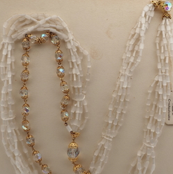 Vintage Czech 6 strand necklace satin atlas AB clear faceted glass beads 