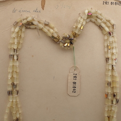 Vintage Czech 5 strand necklace yellow satin atlas vitrail glass beads 