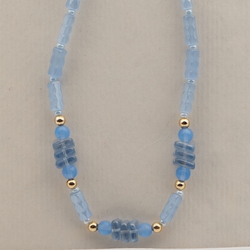 Vintage Czech necklace blue satin atlas bugle rondelle glass beads 