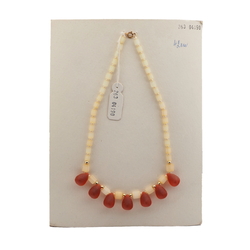 Vintage Czech necklace satin atlas bugle orange amber pendant glass beads 