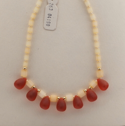 Vintage Czech necklace satin atlas bugle orange amber pendant glass beads 