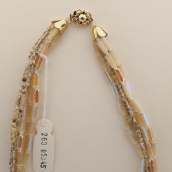 Vintage Czech 5 strand necklace vitrail topaz satin atlas gold English cut glass beads 