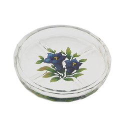 Art Deco Czech intaglio hand painted gentian flowers crystal glass dish ashtray Heinrich Hoffmann