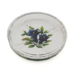 Art Deco Czech intaglio hand painted gentian flowers crystal glass dish ashtray Heinrich Hoffmann