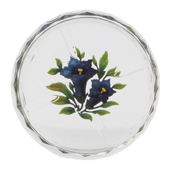 Art Deco Czech intaglio hand painted gentian flowers crystal glass dish ashtray Heinrich Hoffmann
