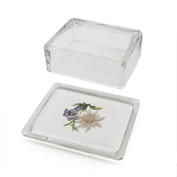 Art Deco Czech intaglio hand painted Gentian Edelweiss flowers crystal glass box Heinrich Hoffmann