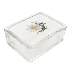 Art Deco Czech intaglio hand painted Gentian Edelweiss flowers crystal glass box Heinrich Hoffmann