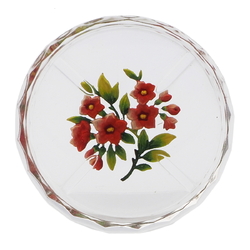 Art Deco Czech intaglio hand painted red flowers crystal glass dish ashtray Heinrich Hoffmann