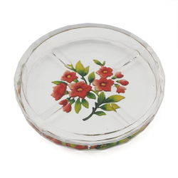 Art Deco Czech intaglio hand painted red flowers crystal glass dish ashtray Heinrich Hoffmann
