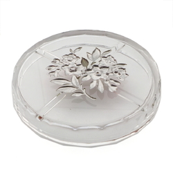 Art Deco Czech intaglio hand painted red flowers crystal glass dish ashtray Heinrich Hoffmann