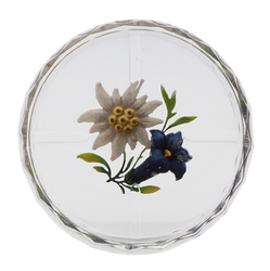 Art Deco Czech intaglio hand painted Gentian Edelweiss flowers crystal glass dish ashtray Heinrich Hoffmann