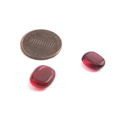 Lot (2) large C19th Czech antique cranberry pink glass cabochon drops