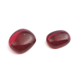Lot (2) large C19th Czech antique cranberry pink glass cabochon drops
