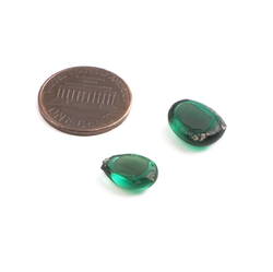 Lot (2) large C19th Czech antique Emerald green glass cabochon drops