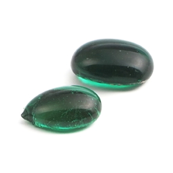 Lot (2) large C19th Czech antique Emerald green glass cabochon drops