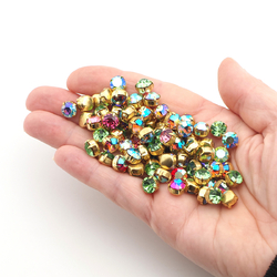 Lot 110 pcs Vintage Peridot Green glue soldering round Brass Montees 8 mm faceted MC rhinestones Preciosa fancy chaton stones - kopie
