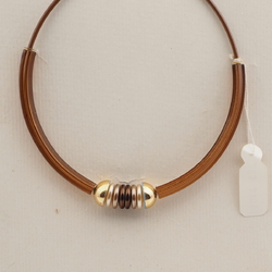 Vintage Czech choker necklace topaz pentagon arc glass beads