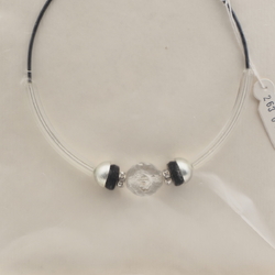 Vintage Czech choker necklace clear pentagon arc round glass beads rhinestone rondelles