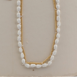 Czech vintage 2 strand chain necklace white twist glass beads 