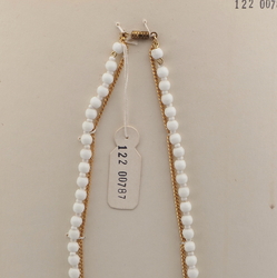 Czech vintage 2 strand chain necklace white round glass beads 