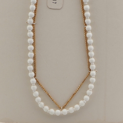 Czech vintage 2 strand chain necklace white round glass beads 