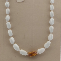 Czech vintage necklace white marble twist glass beads 