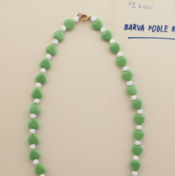 Czech vintage necklace green heart glass beads