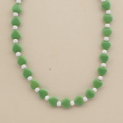 Czech vintage necklace green heart glass beads