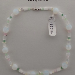 Czech vintage pendant necklace satin atlas opaline glass beads