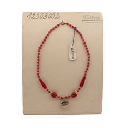 Czech vintage souvenir pendant necklace red glass beads