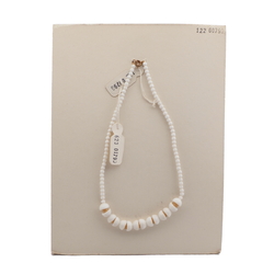 Czech vintage necklace white beige round cup glass beads 
