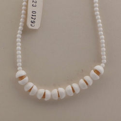 Czech vintage necklace white beige round cup glass beads 