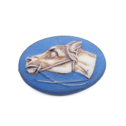 Antique horse head uranium blue glass cameo cabochon 13x10mm Czech