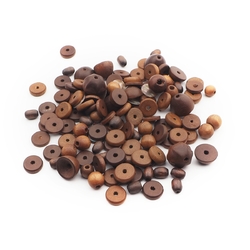 Lot (120) vintage brown dyed natural wood beads Schowanek 