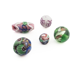 Lot (5) vintage Czech lampwork glass beads millefiori foil overlay