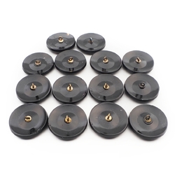 Lot (14) Vintage flower butterfly black glass buttons 32mm hand painted gold gilt Czech