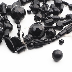 Lot (165) Czech vintage assorted black glass beads necklace element
