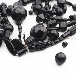 Lot (165) Czech vintage assorted black glass beads necklace element 