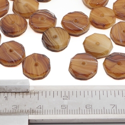 Lot (23) caramel stripe rondelle faceted glass beads 13mm Antique Czech