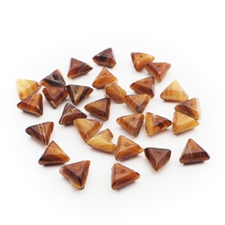 Lot (29) caramel stripe triangle glass beads 14mm vintage Czech