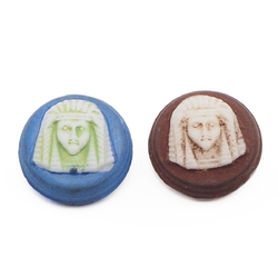 Lot (2) Antique Czech Pharaoh uranium white glass cameo cabochons 