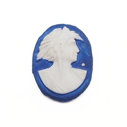 Czech vintage white blue Roman cameo glass cabochon 21mm