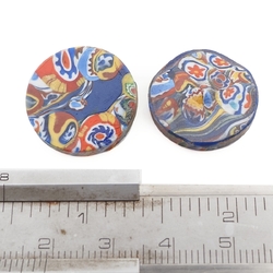 Lot (2) Czech vintage millefiori glass cabochons 20mm