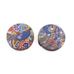 Lot (2) Czech vintage millefiori glass cabochons 20mm