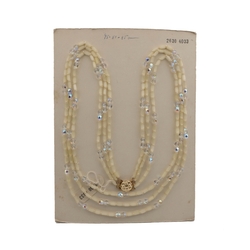Vintage Czech 3 strand necklace yellow satin atlas AB clear glass beads 