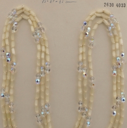 Vintage Czech 3 strand necklace yellow satin atlas AB clear glass beads 