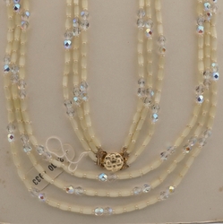 Vintage Czech 3 strand necklace yellow satin atlas AB clear glass beads 